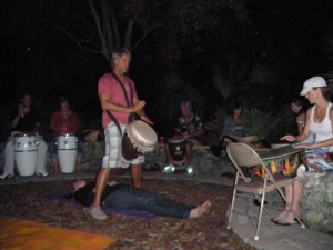 Toby doing healing at the drum circle